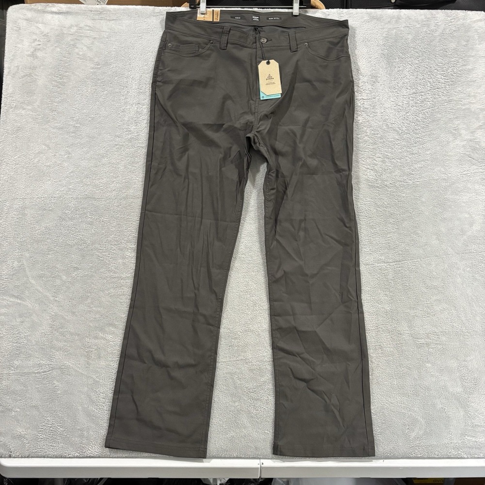 PRANA Brion Pants Mens 42x34 Slim Fit Stretch Tapered Leg Outdoor Dark Iron Gray